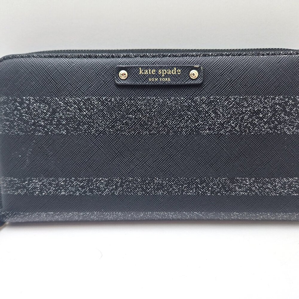 Kate Spade Haven Lane Neda Wallet Black Striped Silver Zipper